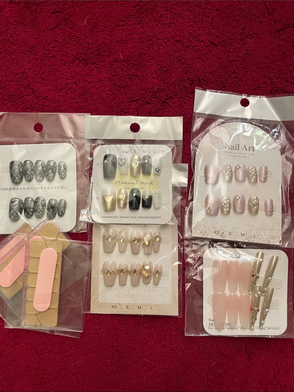 Assorted Pink and Neutral Press-On Nail Set - Women Accessories 5 sets lot XS